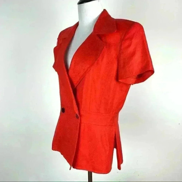 Linda Allard Ellen Tracy blazer size 10 red 100% linen double breasted 80s 90s - Picture 6 of 12